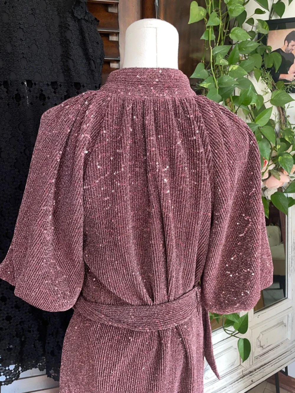 CIEBON Metallic Knit Nordstrom Sparkling Rose Pink Sequin Dress Medium Current - Picture 11 of 13